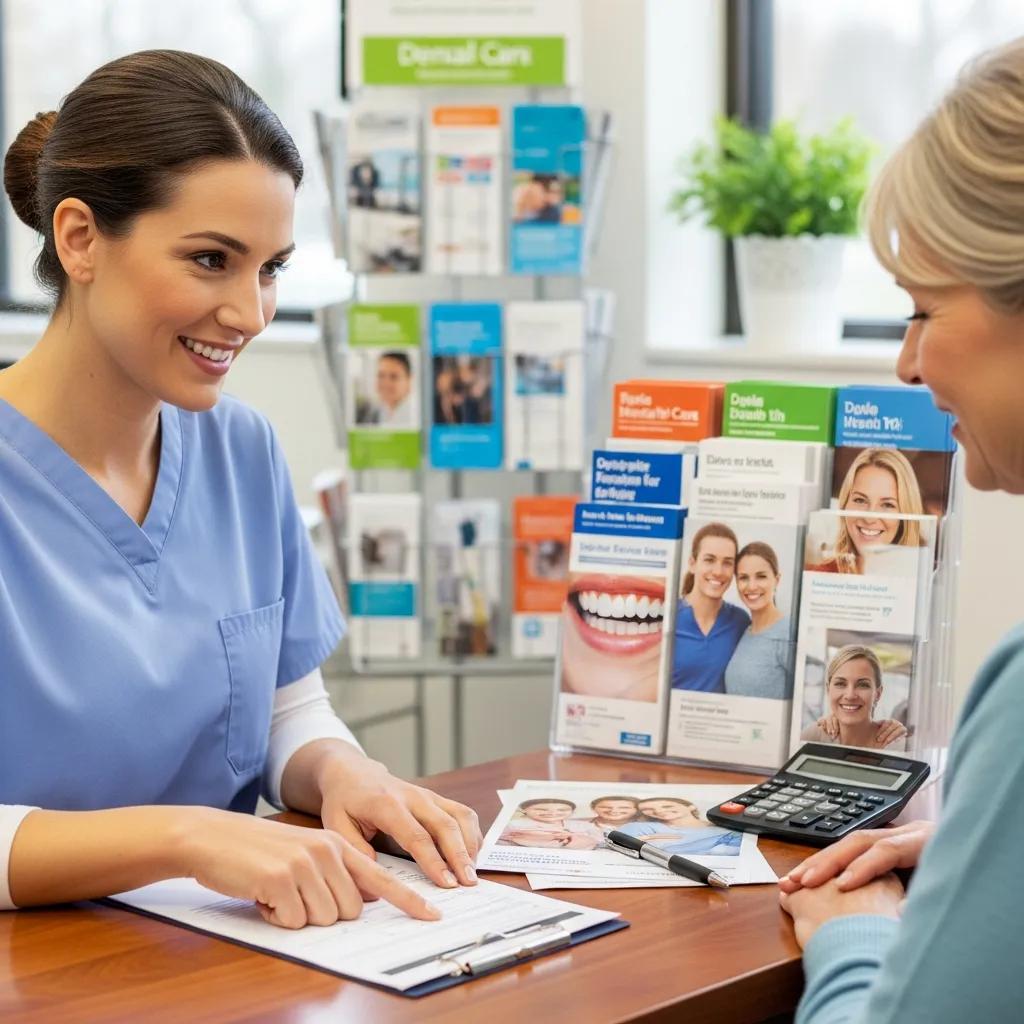 Dental staff discussing payment plans with a patient in a clinic setting