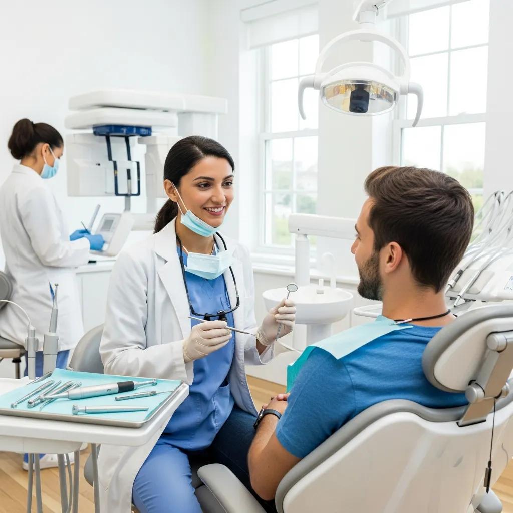 Dentist conducting a routine checkup, highlighting preventative dental care services