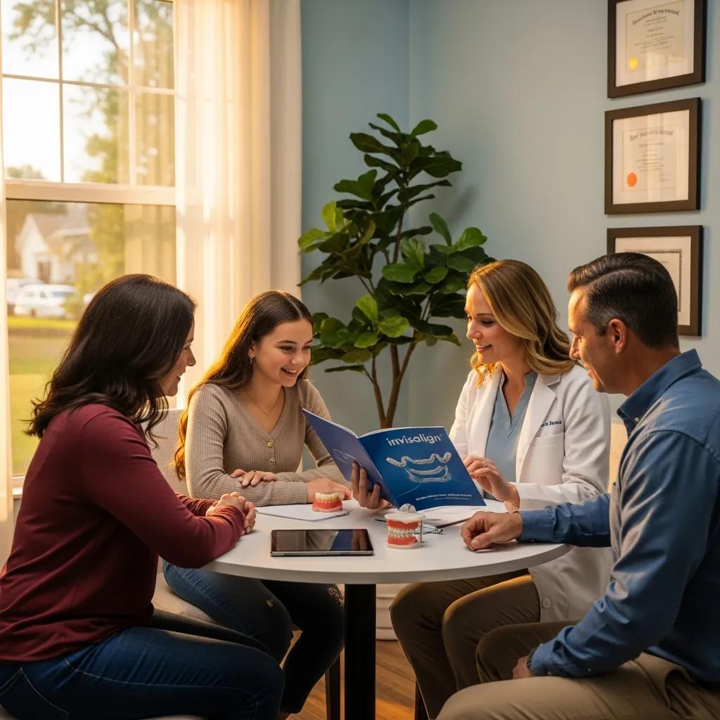 Family consulting with an orthodontist about Invisalign options in a welcoming office
