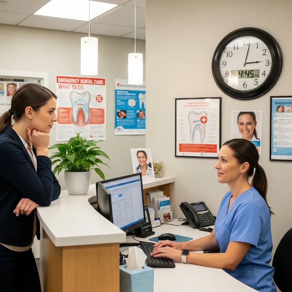 Patient seeking emergency dental care at a clinic reception