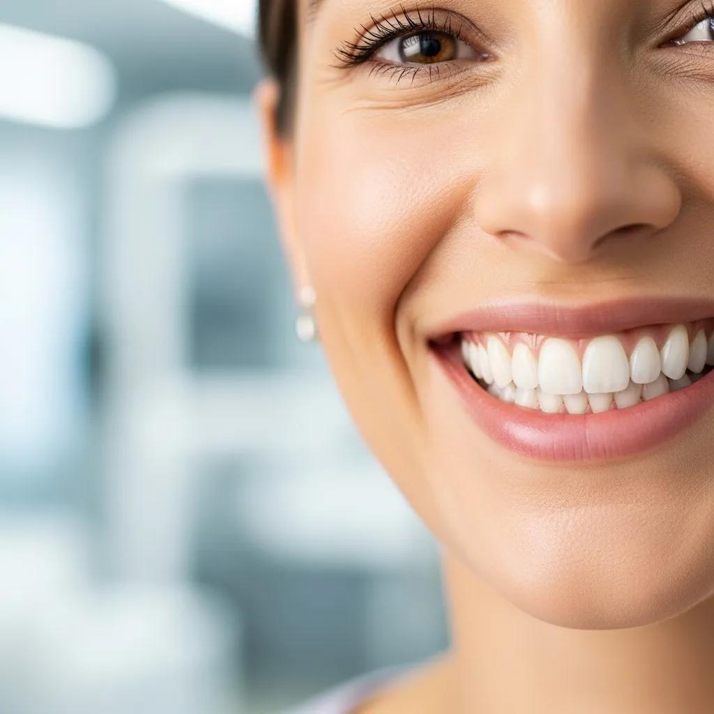 Patient smiling confidently after cosmetic dental treatment, showcasing bright teeth