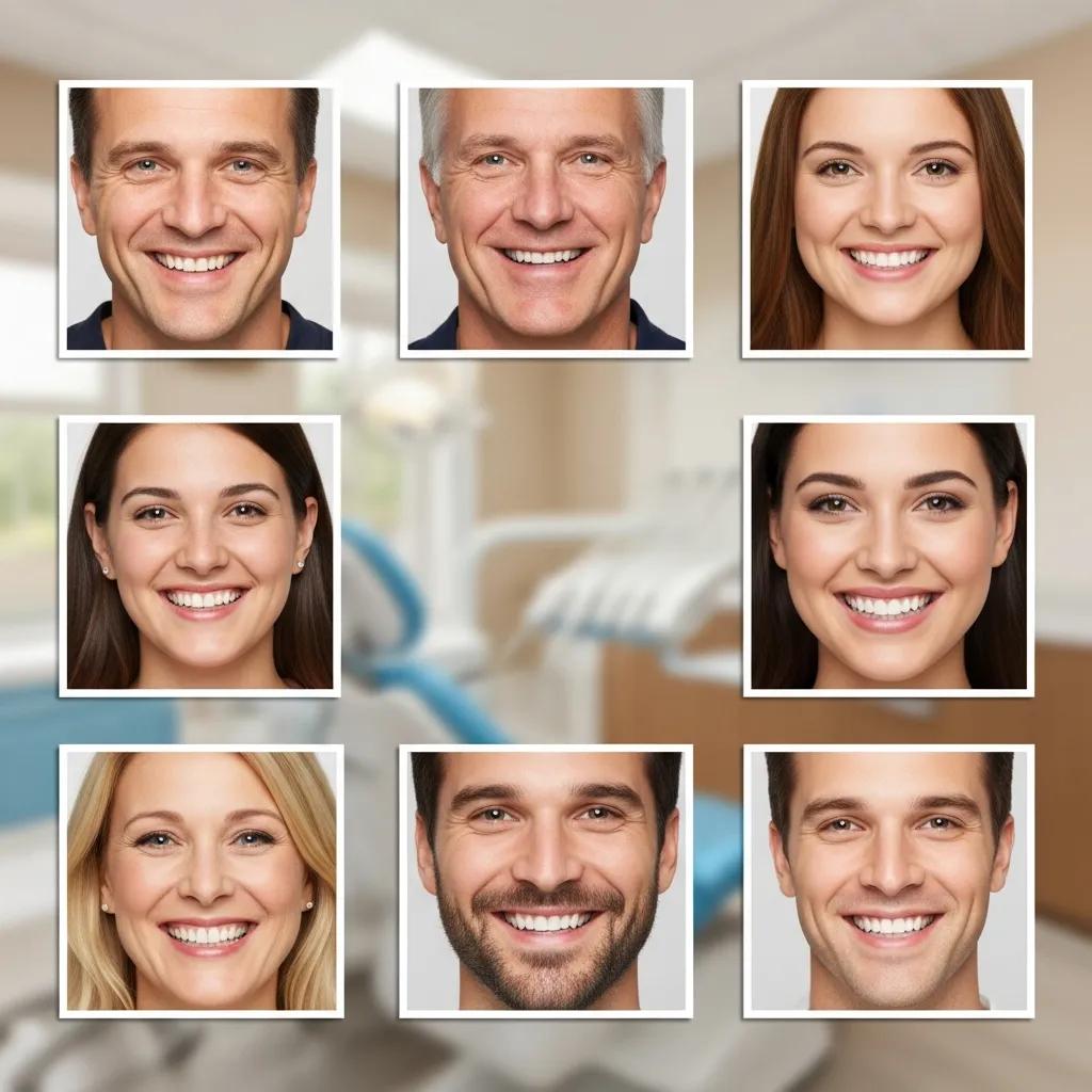 Collage of before and after patient images highlighting the results of professional teeth whitening treatments