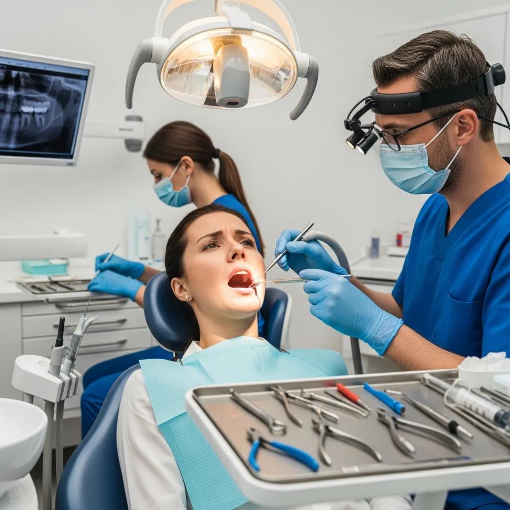 Patient receiving urgent dental care in a clinic setting